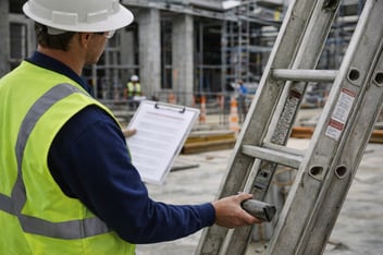 Team member inspecting a ladder